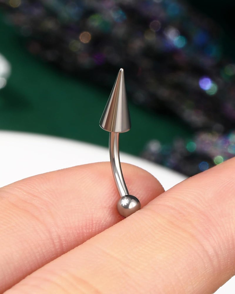 COCHARM Titanium Heart Star Moon Rook Spike Piercing Jewelry 16g, Surgical Steel Rook Earrings for Women Man, Silver Vertical Labret Jewelry, 8mm Spike Eyebrow Piercing Jewelry - Image 4